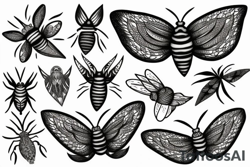 moth monochrome dark style handdrawn sketch tattoo idea