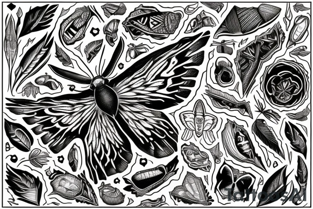 moth monochrome dark style handdrawn sketch tattoo idea