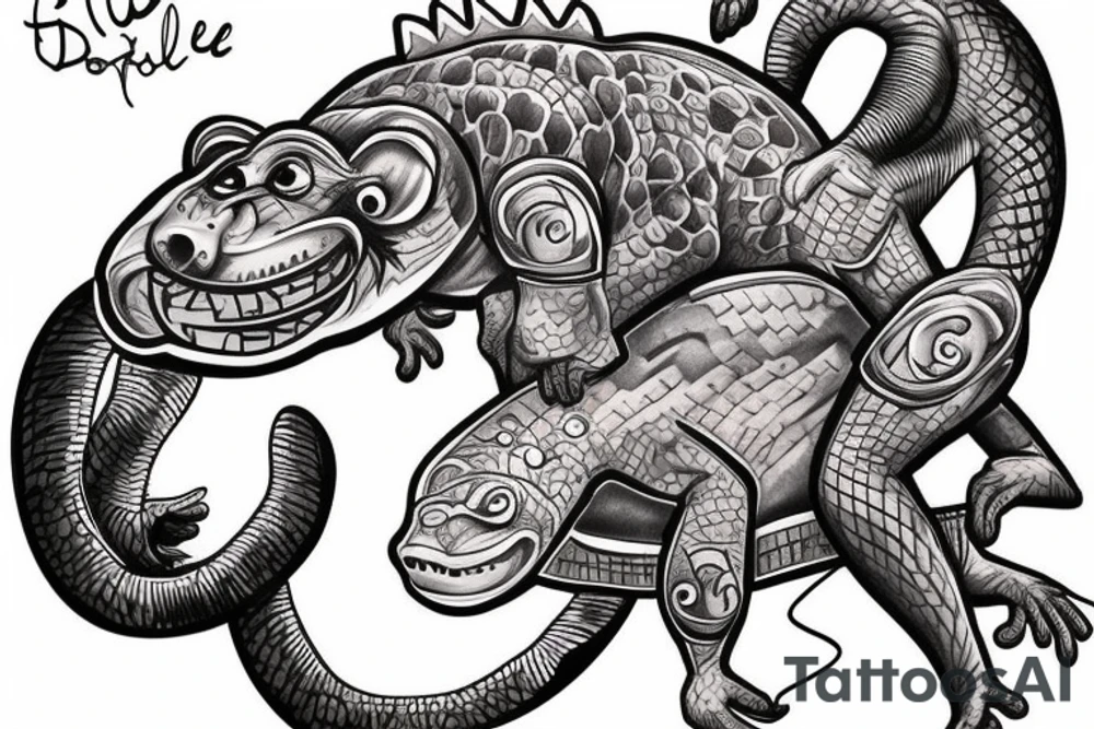 A monkey riding a croc tattoo idea