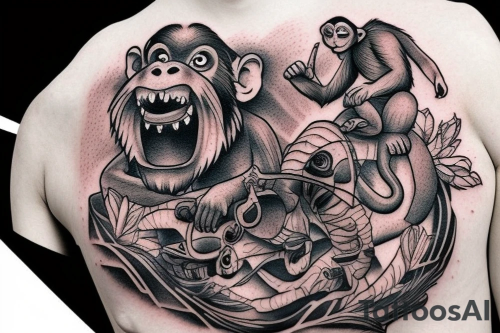 A monkey riding a croc tattoo idea