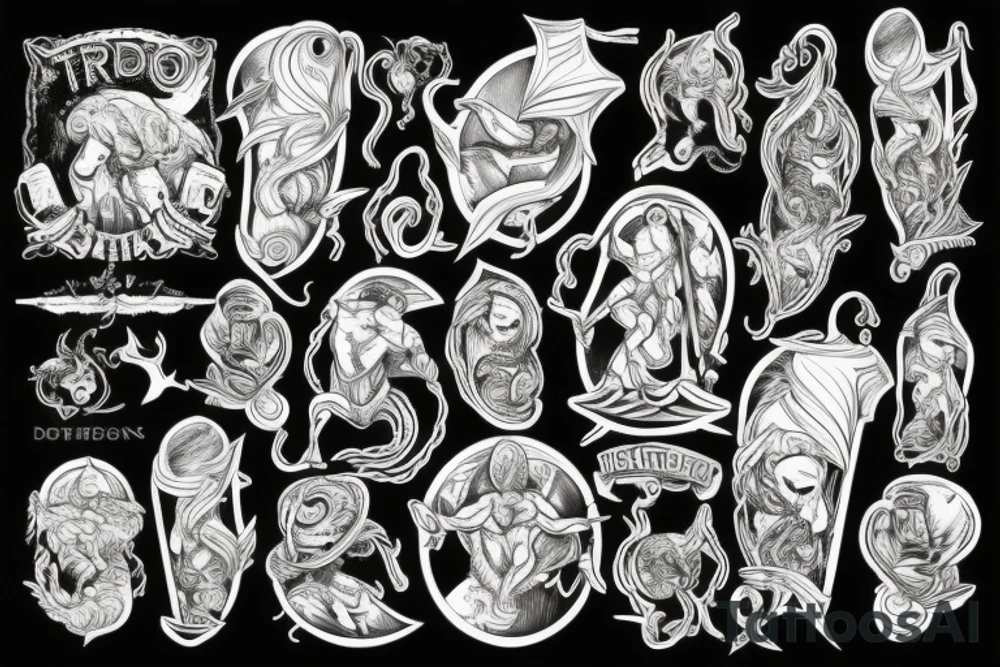 Tridente de poseidon com animais marinhos sinistros envolta de ondas tattoo idea Tridente de poseidon com animais marinhos sinistros envolta de ondas tattoo idea