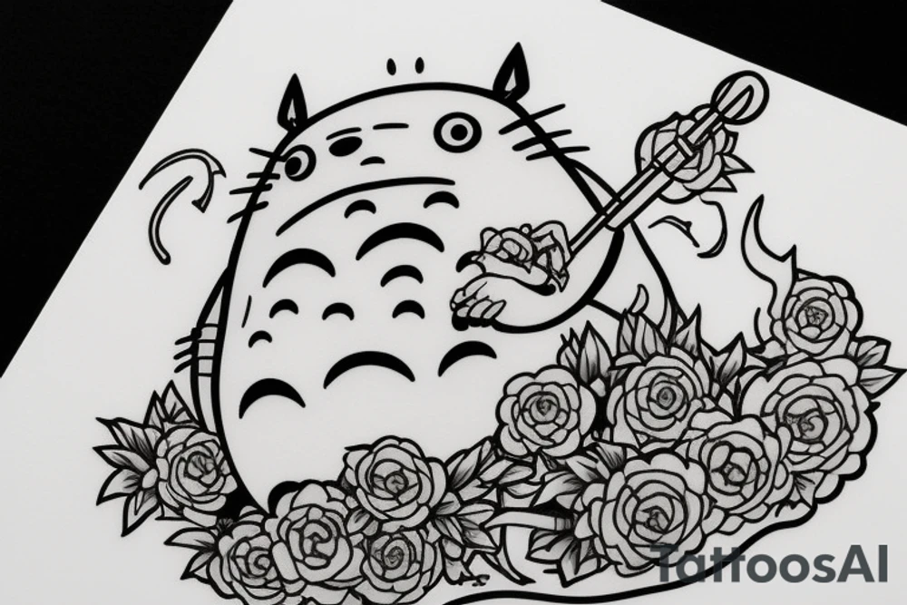 Totori from the Miyazaki animation. Totoro is sitting on a tree tattoo idea