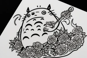 Totori from the Miyazaki animation. Totoro is sitting on a tree tattoo idea