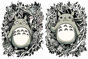 Totori from the Miyazaki animation. Totoro is sitting on a tree tattoo idea