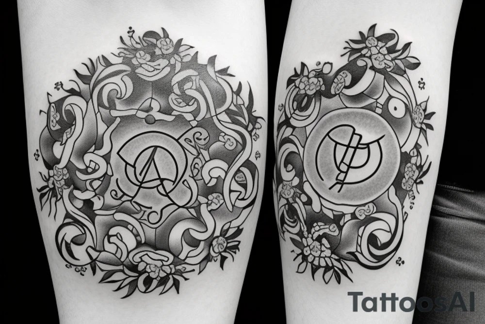 Greek symbols for alpha and omega with flowers tattoo idea
