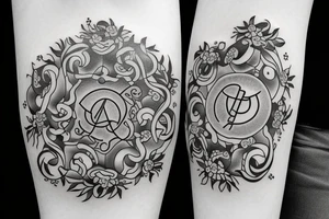 Greek symbols for alpha and omega with flowers tattoo idea