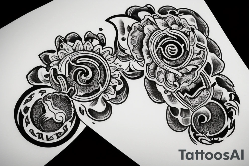 Greek symbols for alpha and omega with flowers tattoo idea