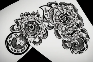 Greek symbols for alpha and omega with flowers tattoo idea