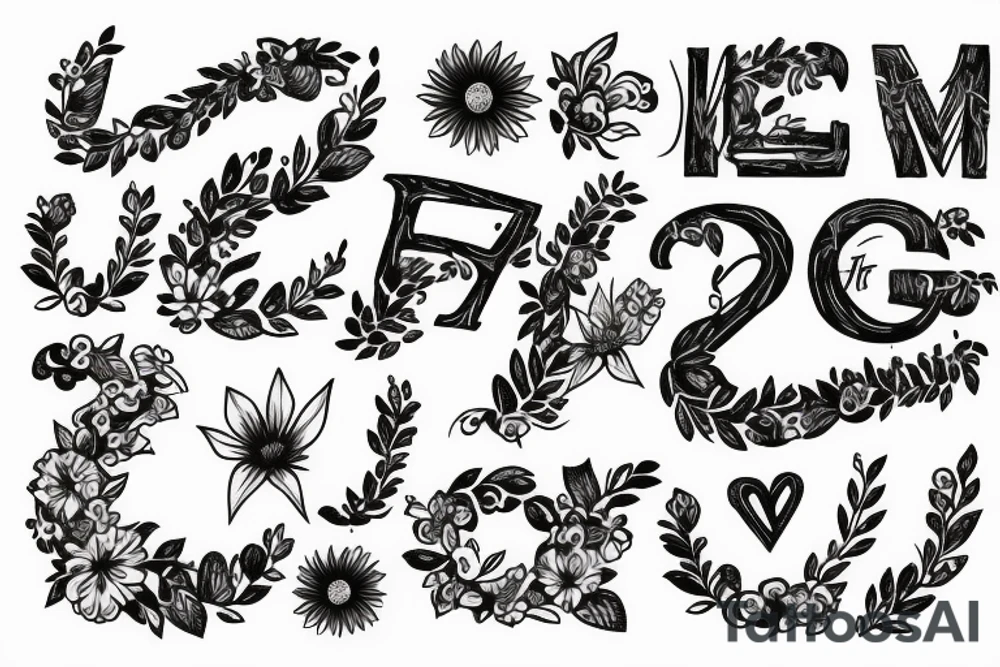 Letters AO and simple flowers tattoo idea