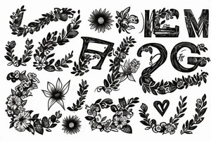 Letters AO and simple flowers tattoo idea