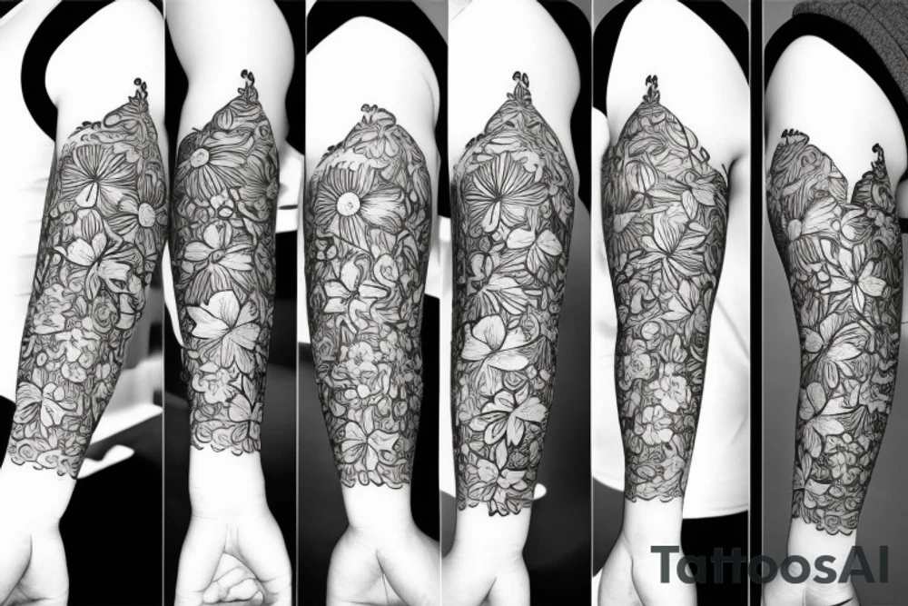 Letters A Ω and simple flowers tattoo idea