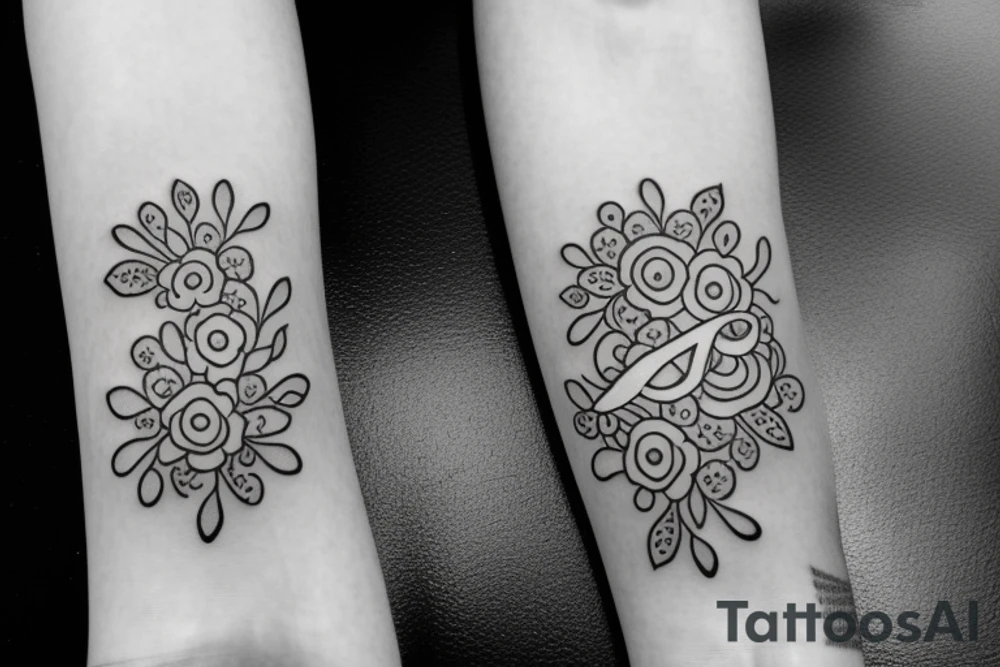 Letters A Ω and simple flowers tattoo idea