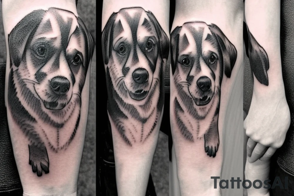 a mixed dog standing on a rock tattoo idea