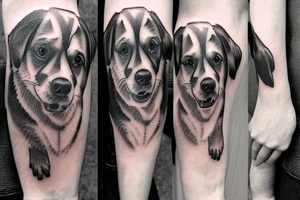 a mixed dog standing on a rock tattoo idea