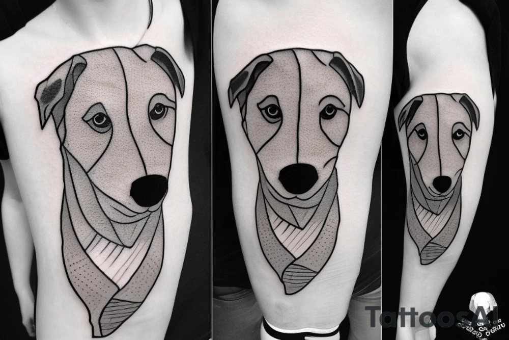 a mixed dog standing on a rock tattoo idea