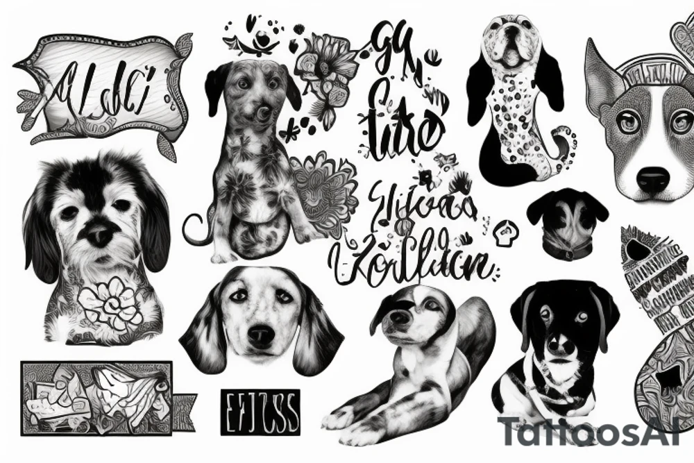 a mixed dog standing on a rock tattoo idea