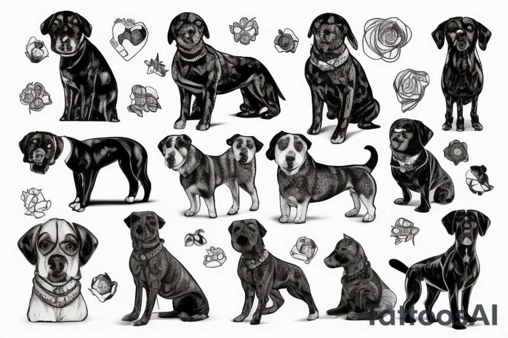 a mixed dog standing on a rock tattoo idea