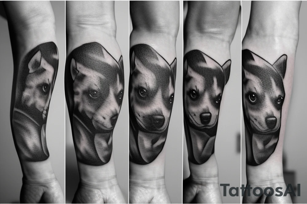 a mixed dog standing on a rock tattoo idea