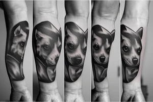 a mixed dog standing on a rock tattoo idea