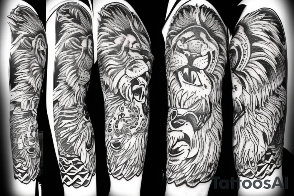 An aggressive lion on the inner bicep tattoo idea An aggressive lion on the inner bicep tattoo idea