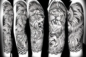 An aggressive lion on the inner bicep tattoo idea
