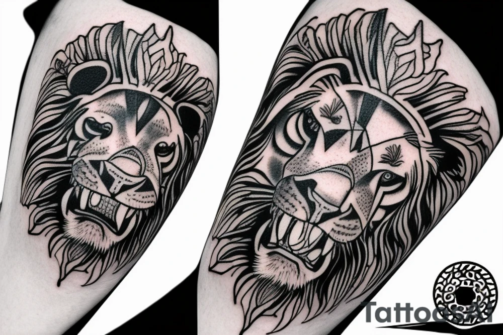An aggressive lion on the inner bicep tattoo idea