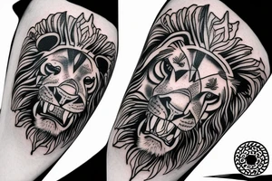 An aggressive lion on the inner bicep tattoo idea