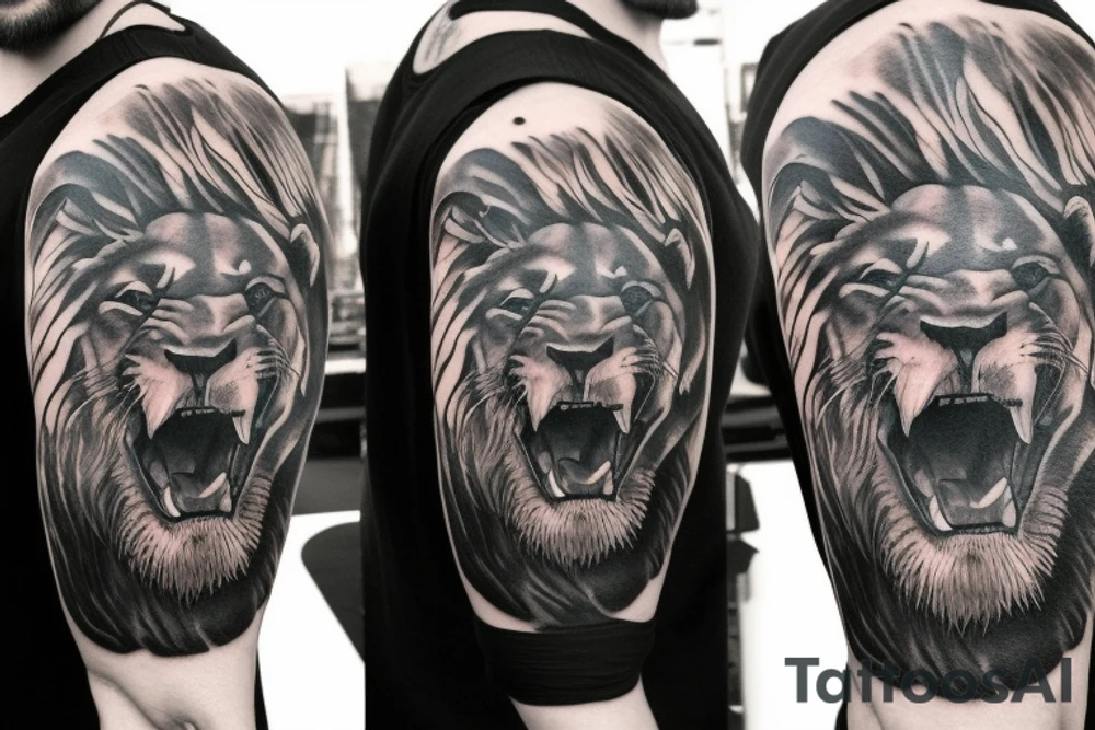 A realistic roaring lion tattoo idea