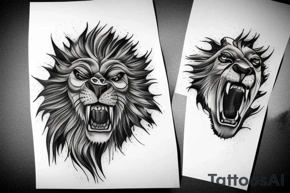 A realistic roaring lion tattoo idea