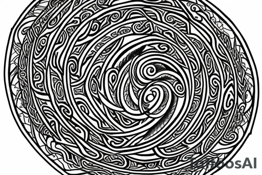 Wiccan triple spiral with a celestial serpent coiled around it tattoo idea