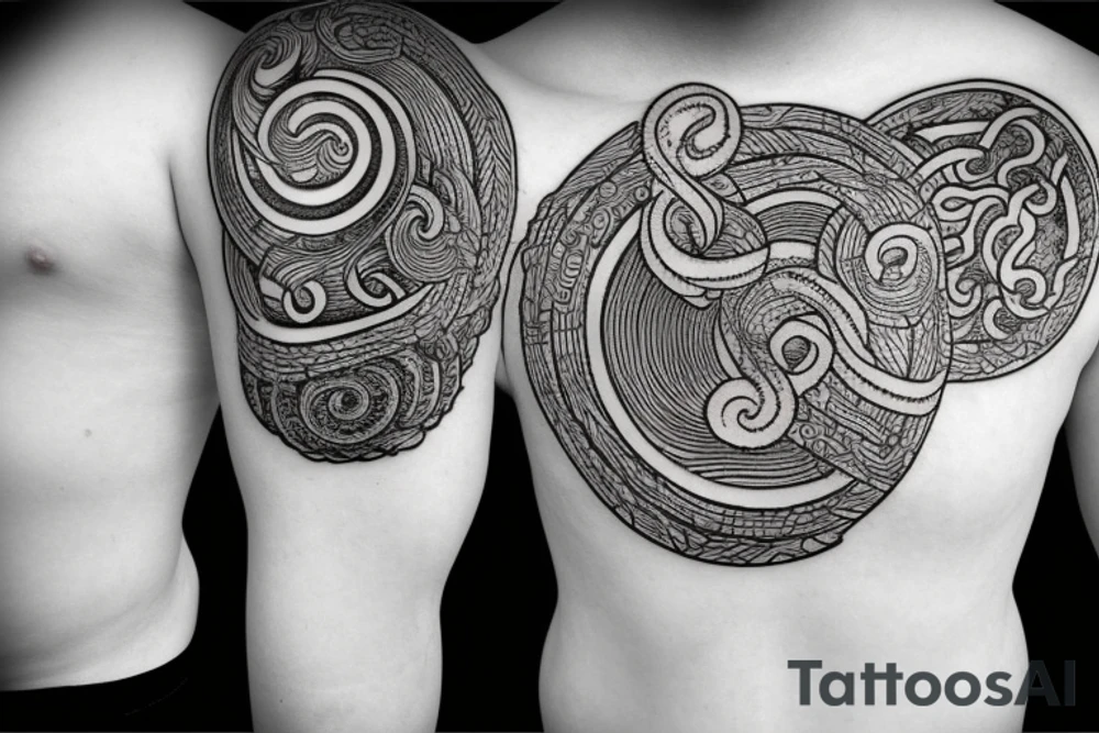 Pagan triple spiral with a celestial serpent coiled around it tattoo idea Pagan triple spiral with a celestial serpent coiled around it tattoo idea