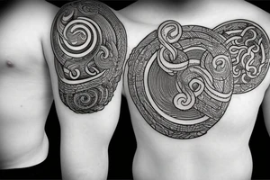 Pagan triple spiral with a celestial serpent coiled around it tattoo idea