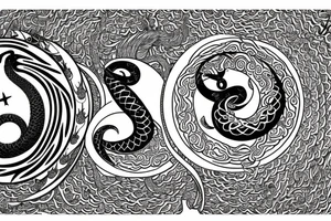 A celestial serpent coiled around the tree of life under a crescent moon tattoo idea