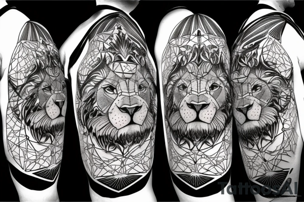 A stylized lion head made up of equations and formulas, with the triangle and circle shapes incorporated into the design tattoo idea