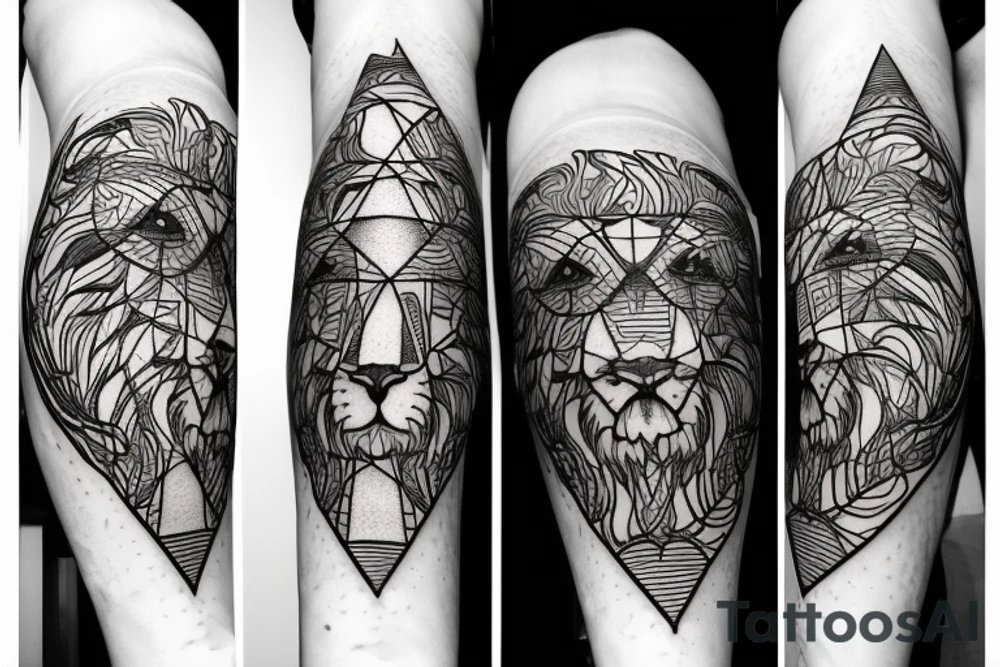 A stylized lion head made up of equations and formulas, with the triangle and circle shapes incorporated into the design tattoo idea