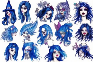 A blue haired beautiful witch tattoo idea