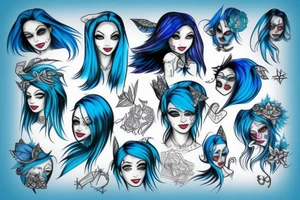 A blue haired beautiful witch tattoo idea