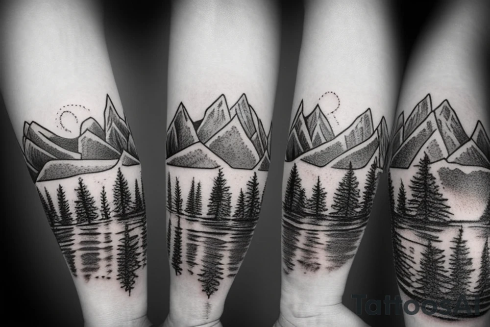 Family with mountains and trees tattoo idea