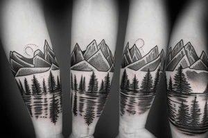 Family with mountains and trees tattoo idea