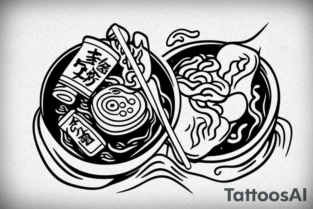 Ramen bowl inside tinder fire logo tattoo idea