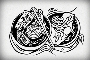Ramen bowl inside tinder fire logo tattoo idea