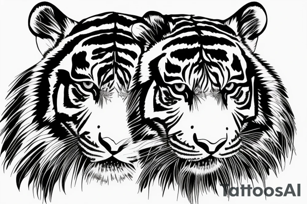 Black and white tiger with green eyes, in forest with a few green leaves tattoo idea
