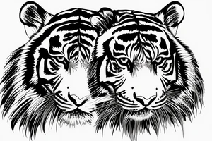 Black and white tiger with green eyes, in forest with a few green leaves tattoo idea