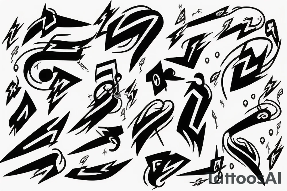 thunderbolt with musical signs in the form of lightning tattoo idea