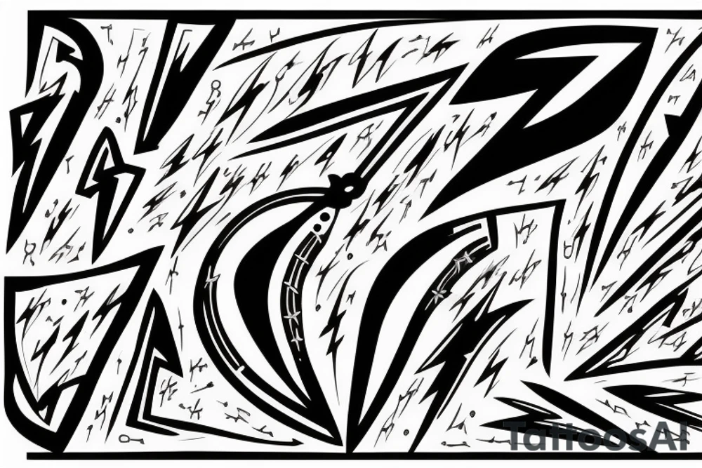 thunderbolt with musical signs in the form of lightning tattoo idea