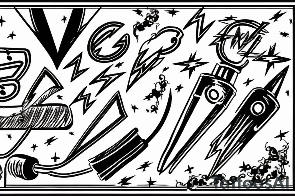 thunderbolt with musical signs in the form of lightning tattoo idea
