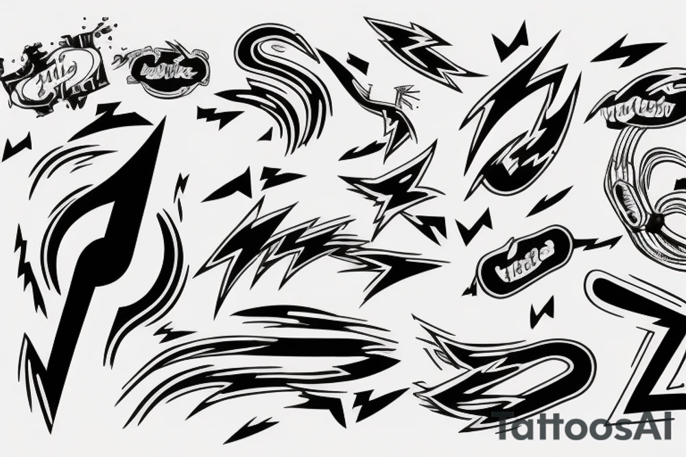 thunderbolt with musical signs in the form of lightning tattoo idea