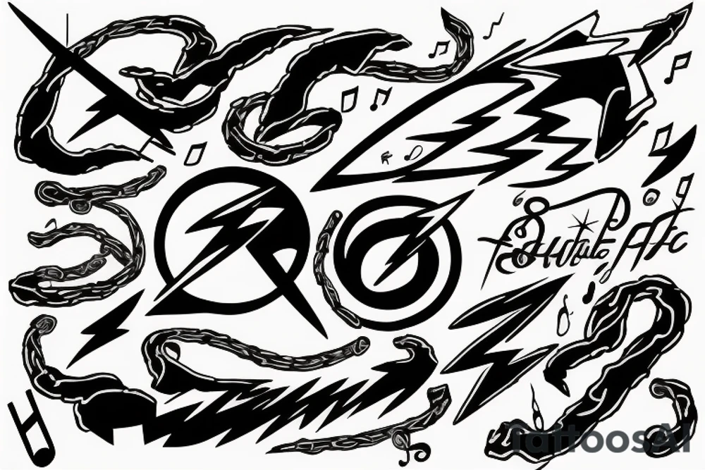 thunderbolt with musical signs in the form of lightning tattoo idea