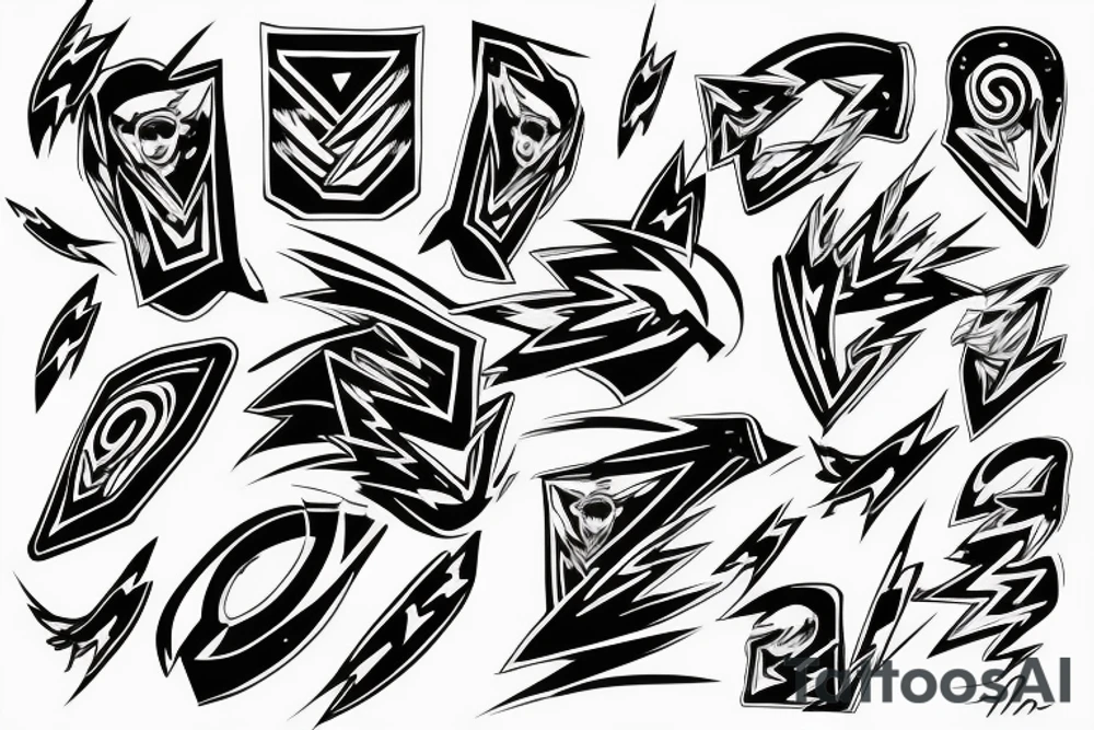 thunderbolt with musical signs in the form of lightning tattoo idea