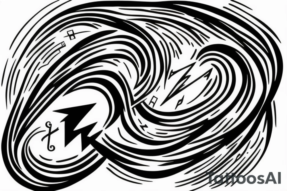 thunderbolt with musical signs in the form of lightning tattoo idea